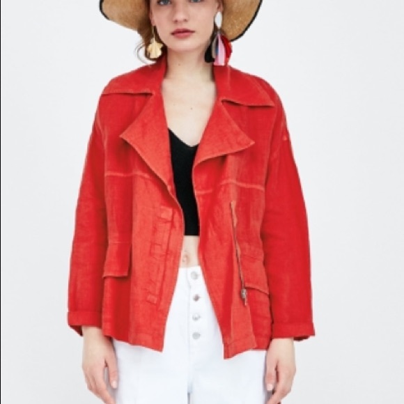 Zara Jackets & Blazers - NEW | Zara 100% Linen Red Light Weight Jacket M